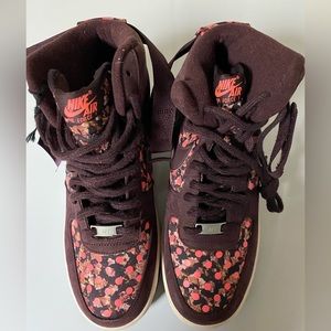 Dark maroon with coral print Air Force 1’s - size 10 - $60